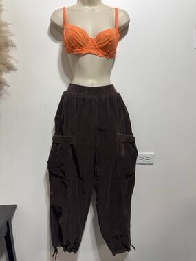 Urban Outfitters Brown Corduroy Utility Baggy Pants Size M Cinched Hem
